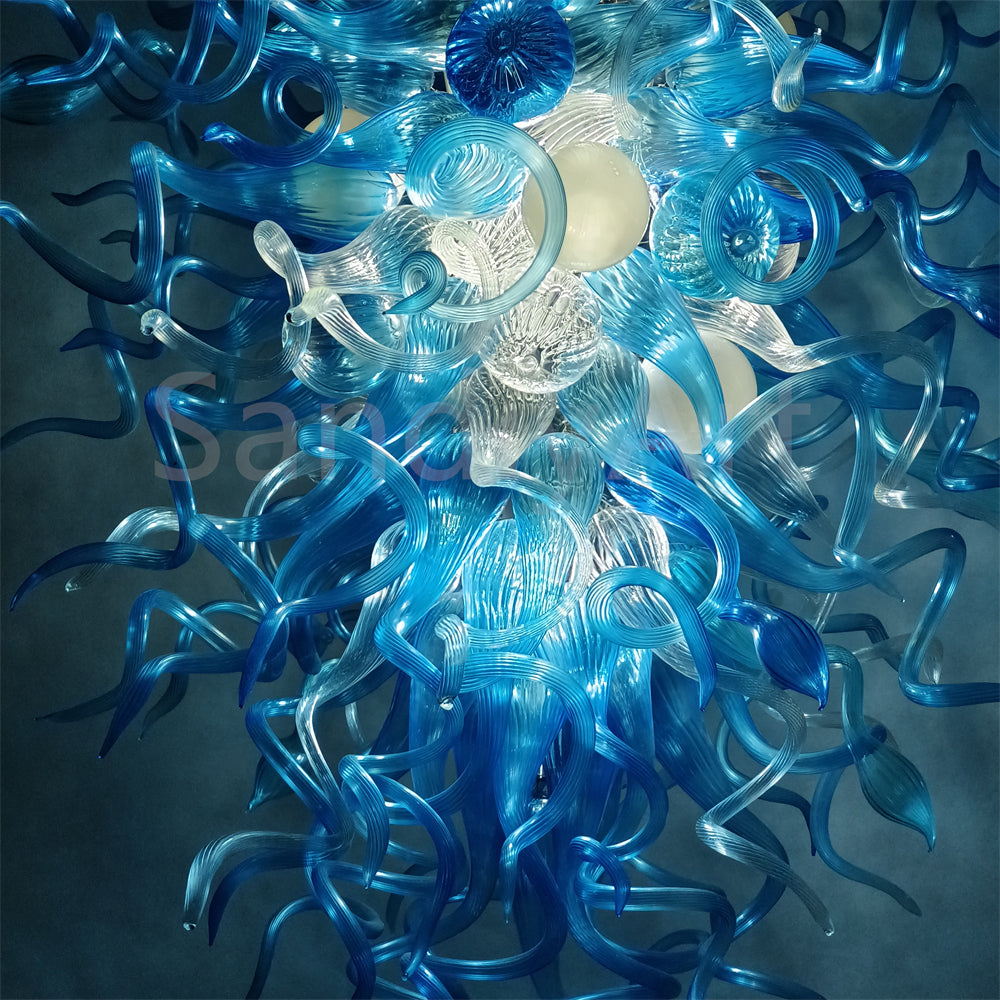 130cm tall DIY handblown glass blue chandelier staircase decoration