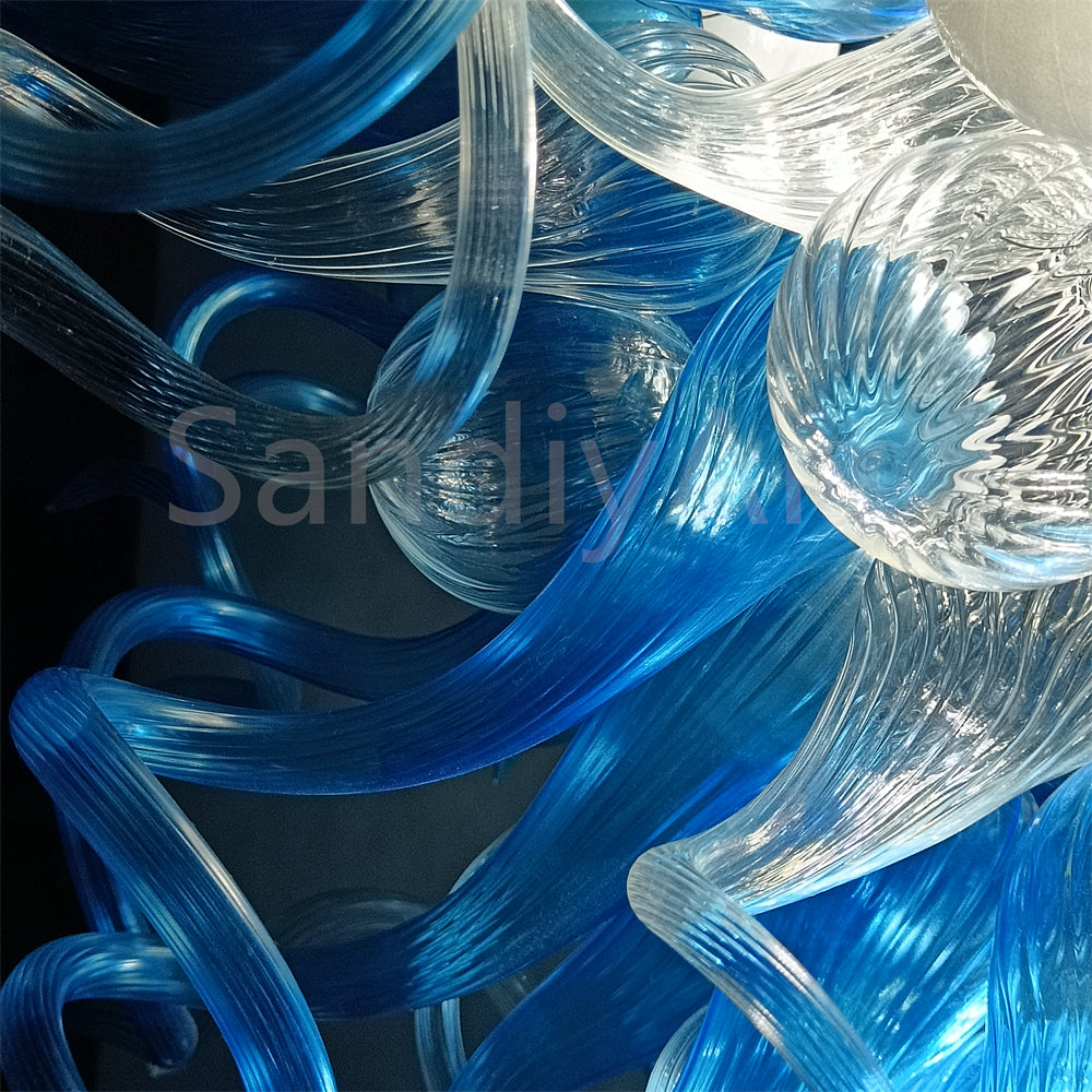 130cm tall DIY handblown glass blue chandelier staircase decoration