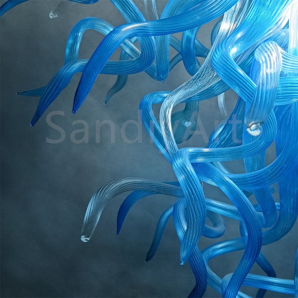 130cm tall DIY handblown glass blue chandelier staircase decoration