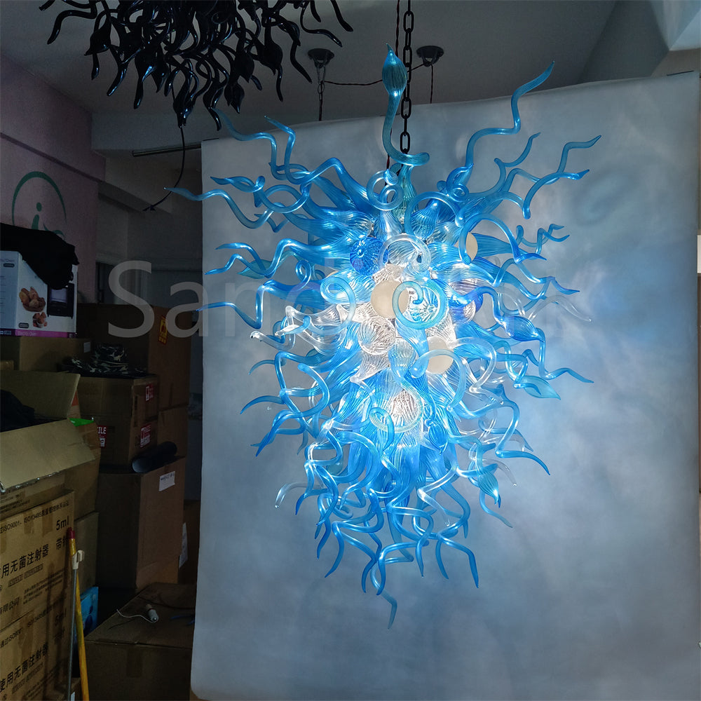 130cm tall DIY handblown glass blue chandelier staircase decoration