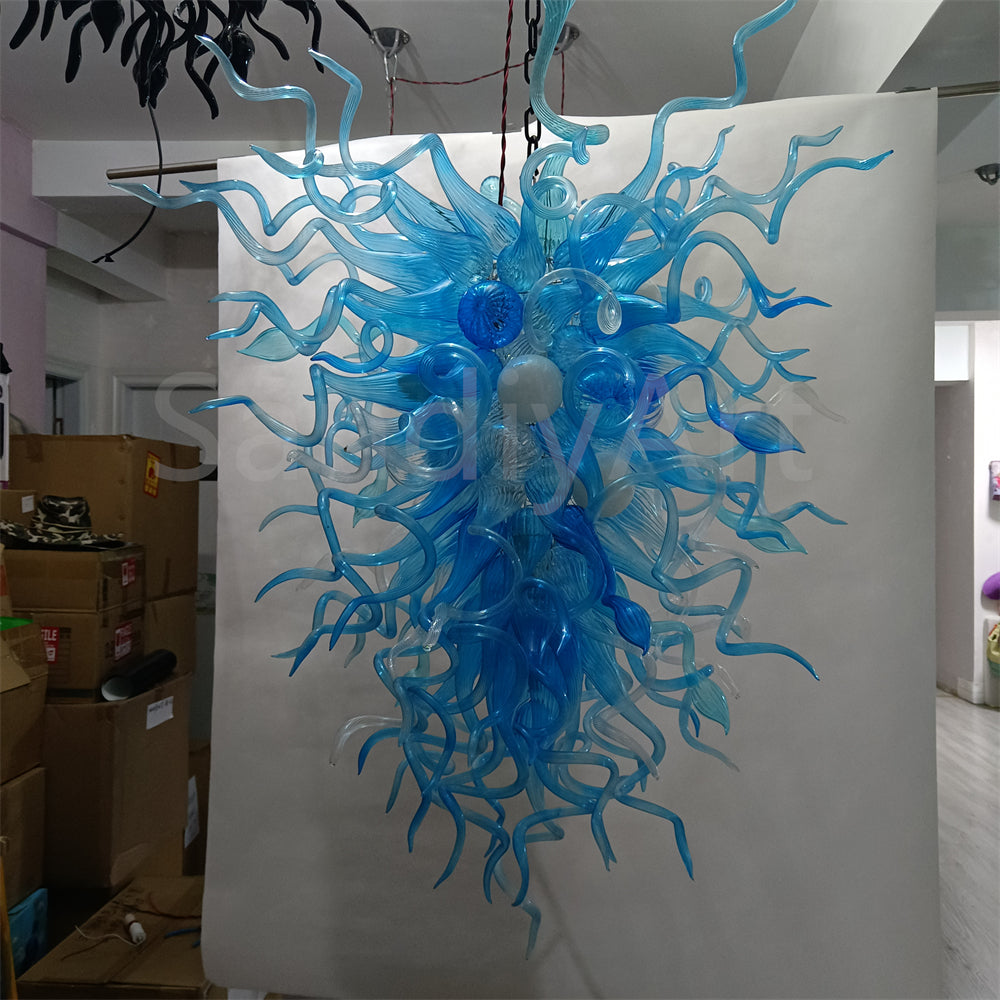 130cm tall DIY handblown glass blue chandelier staircase decoration