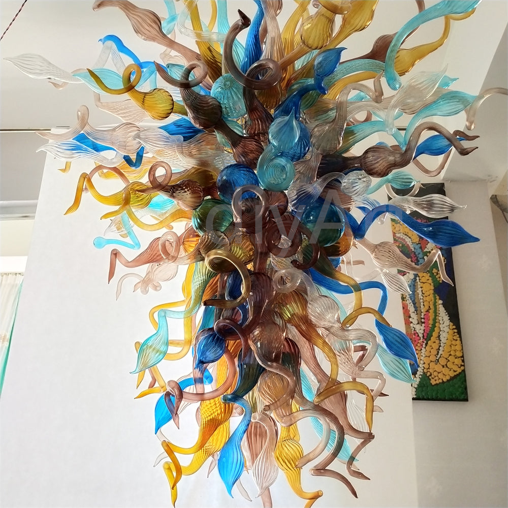 Multicolor big blown glass chandeliers hotel villa lighting decoration art