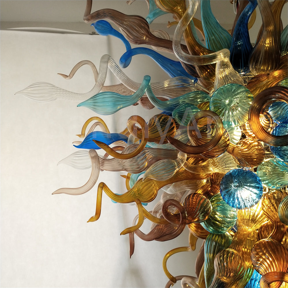 Multicolor big blown glass chandeliers hotel villa lighting decoration art