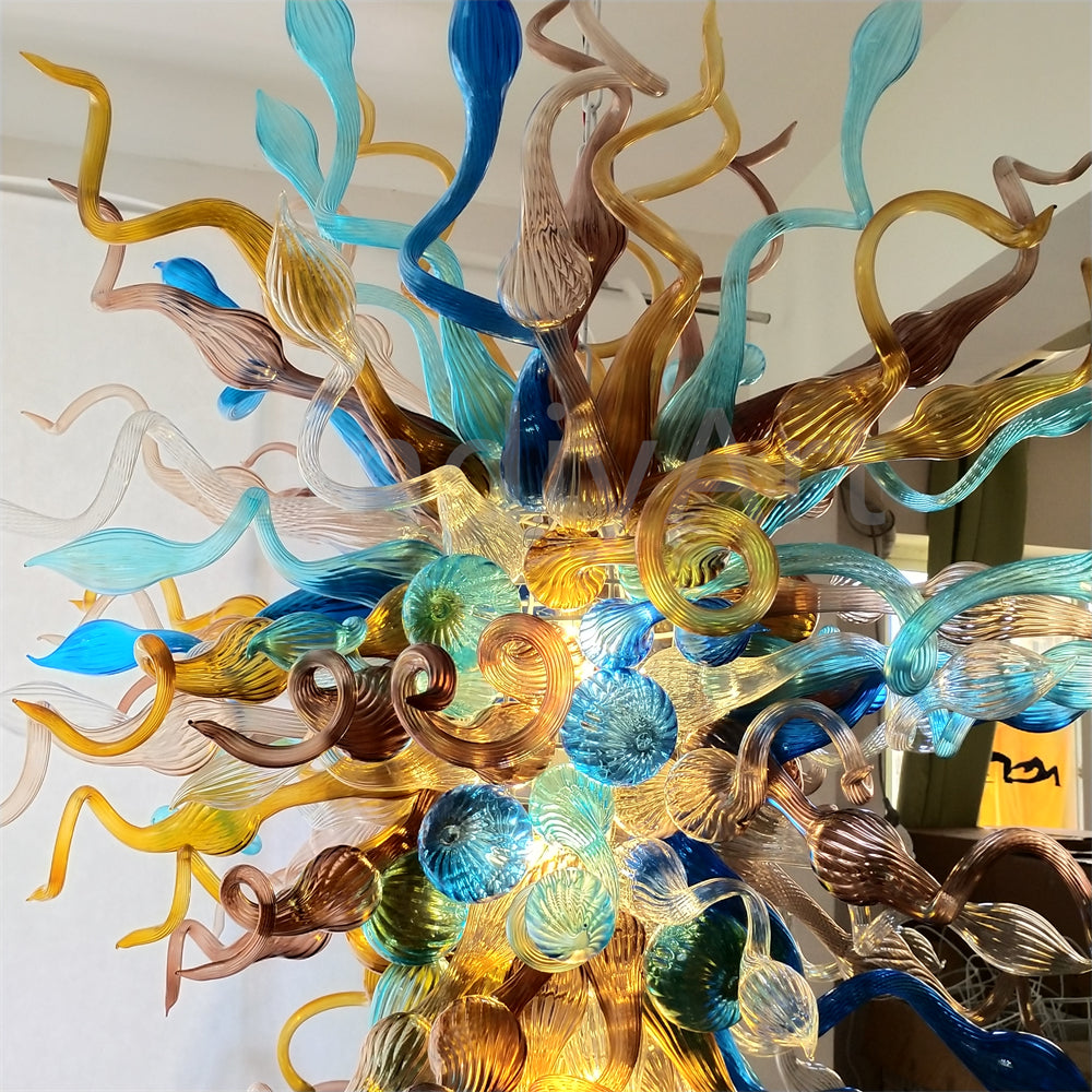 Multicolor big blown glass chandeliers hotel villa lighting decoration art