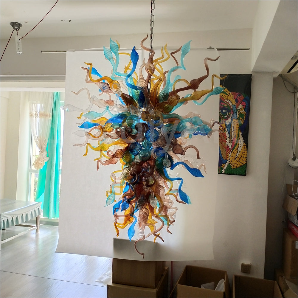 Multicolor big blown glass chandeliers hotel villa lighting decoration art