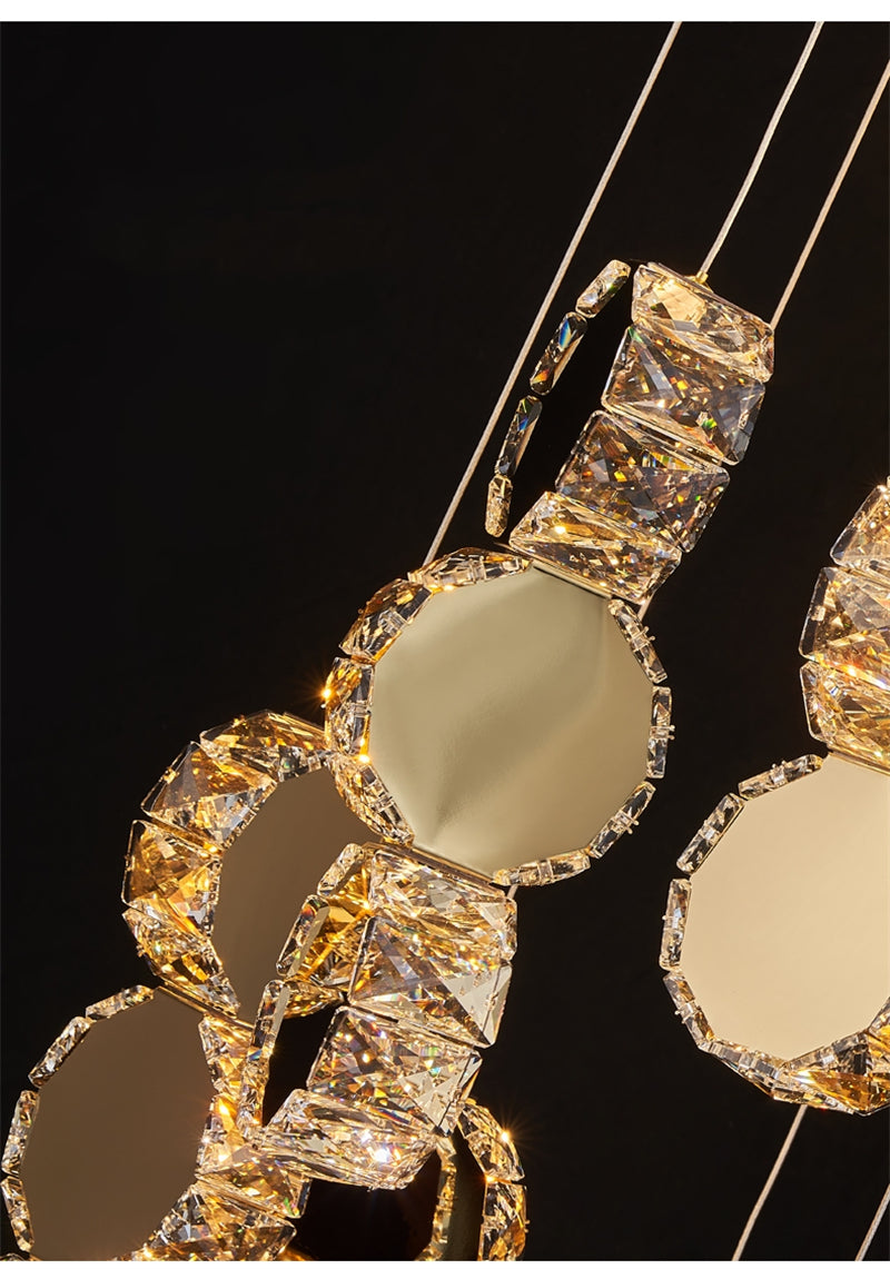 Spiral staircase crystal chandelier luxury modern style