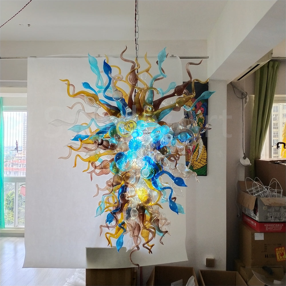 Multicolor big blown glass chandeliers hotel villa lighting decoration art