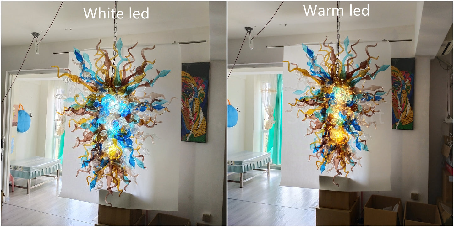 Multicolor big blown glass chandeliers hotel villa lighting decoration art