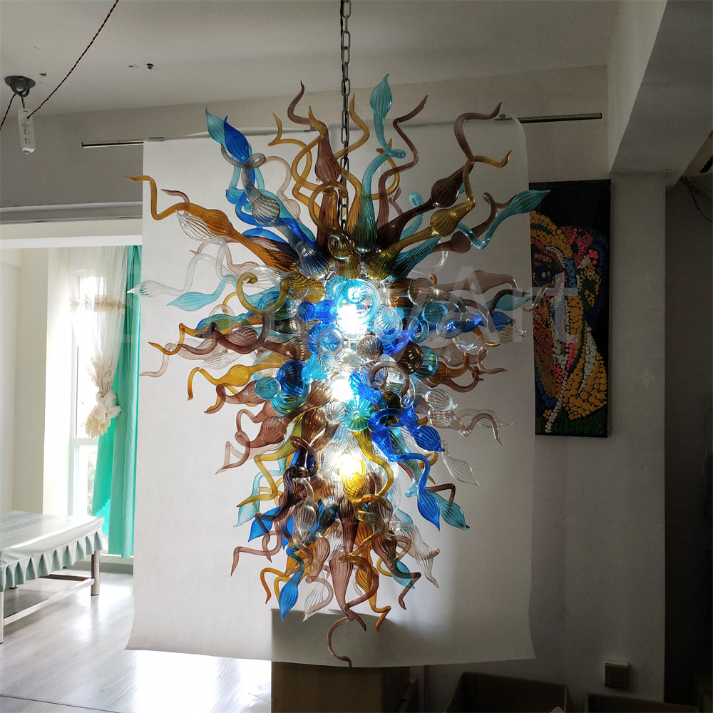 Multicolor big blown glass chandeliers hotel villa lighting decoration art