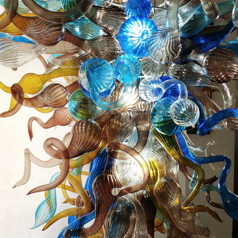 Multicolor big blown glass chandeliers hotel villa lighting decoration art