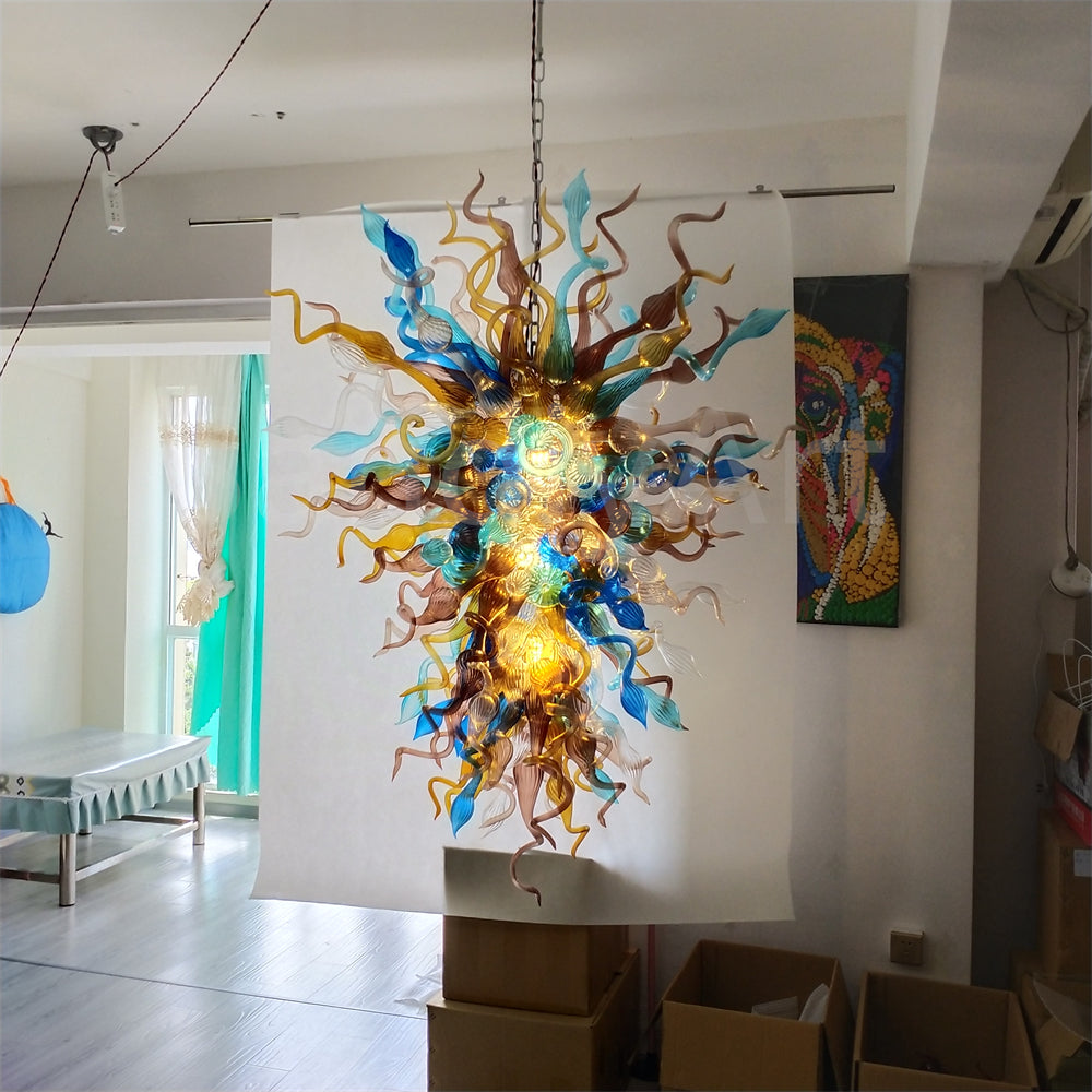 Multicolor big blown glass chandeliers hotel villa lighting decoration art