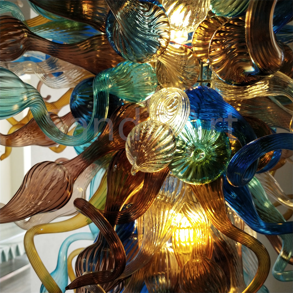 Multicolor big blown glass chandeliers hotel villa lighting decoration art
