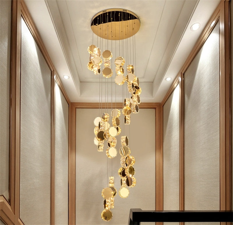 Spiral staircase crystal chandelier luxury modern style