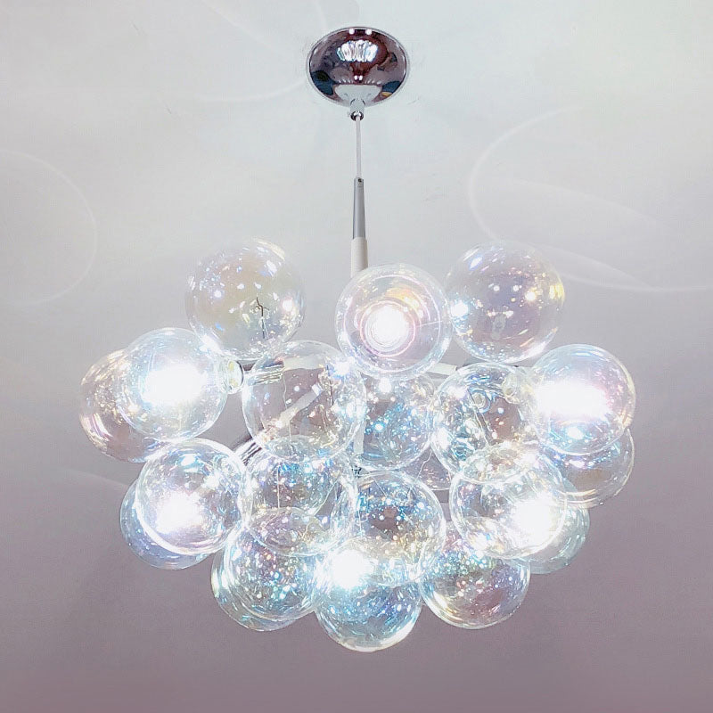 Hand made blown glass clear iridescent bubbles chandelier