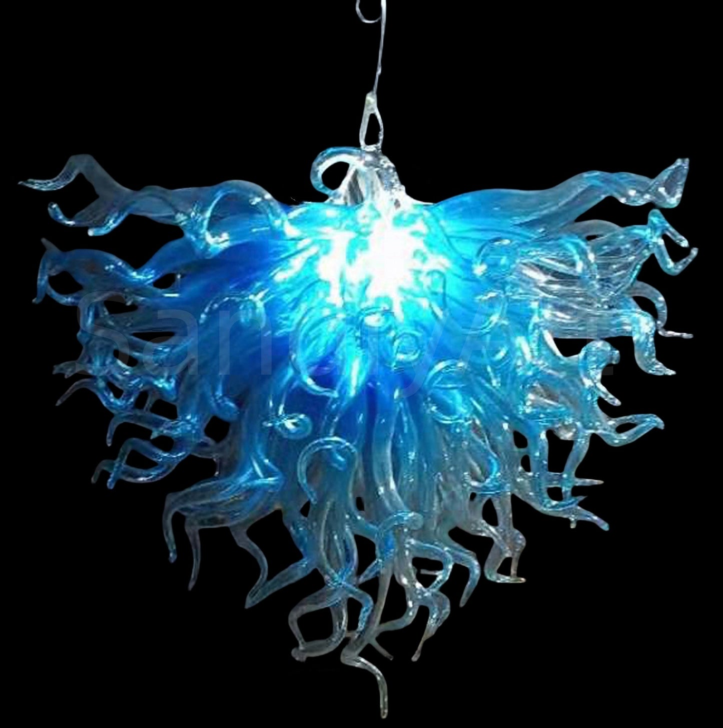 Hand made blue blown glass chandelier modern design dining room decoration
