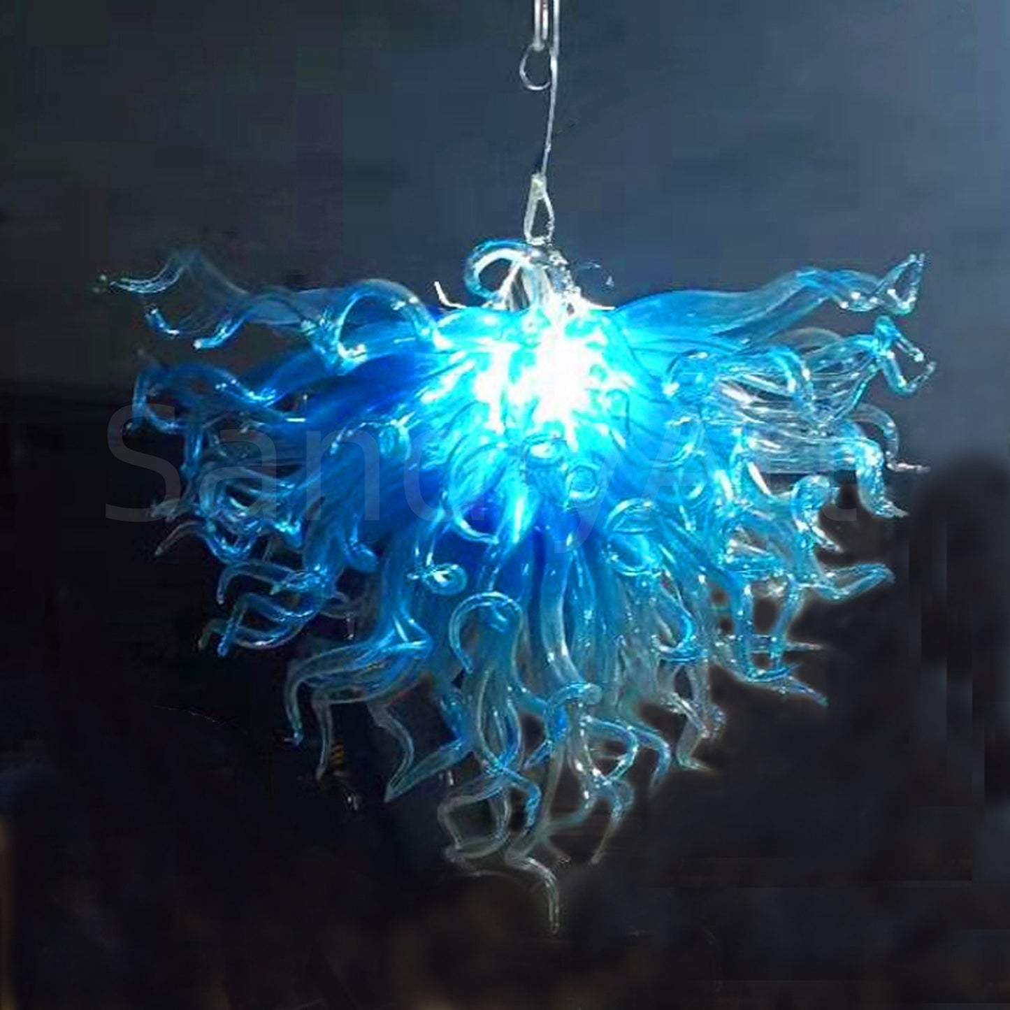 Hand made blue blown glass chandelier modern design dining room decoration