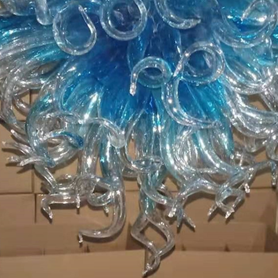 Hand made blue blown glass chandelier modern design dining room decoration