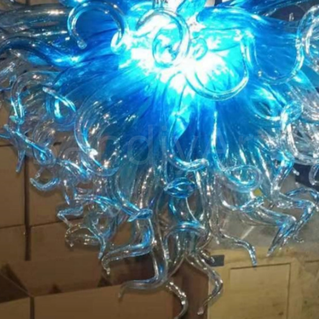 Hand made blue blown glass chandelier modern design dining room decoration