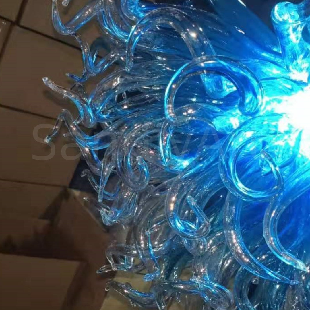 Hand made blue blown glass chandelier modern design dining room decoration
