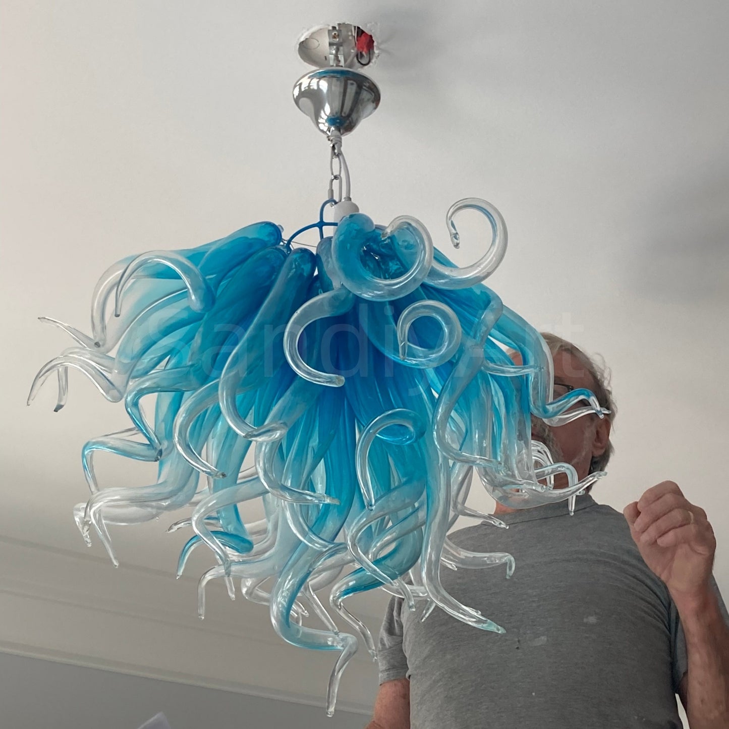 Hand made blue blown glass chandelier modern design dining room decoration