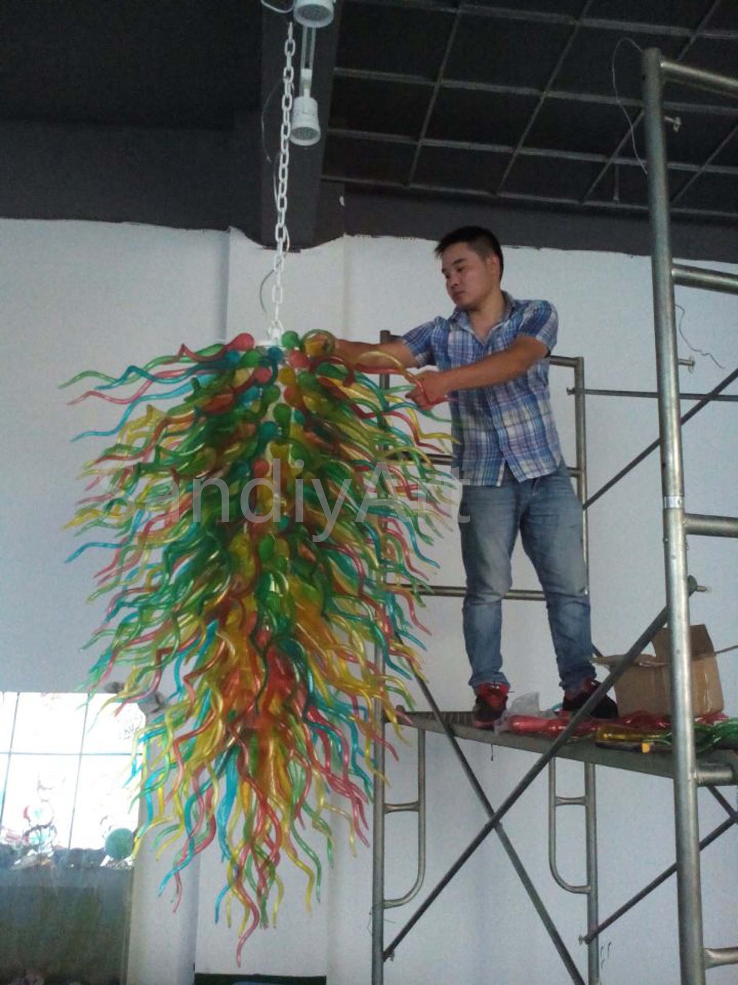 Big hand made blown glass lobby chandelier decoration
