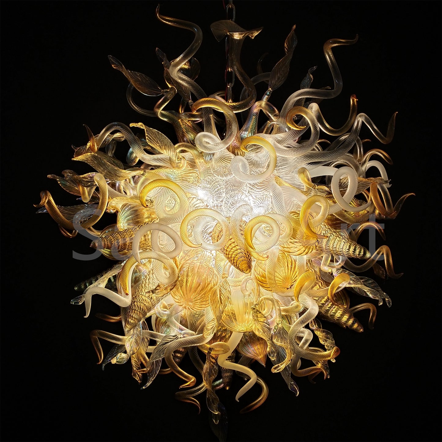 Gold mixed iridescence clear blown glass home hotel chandelier decoration chihuly tyle lighting art