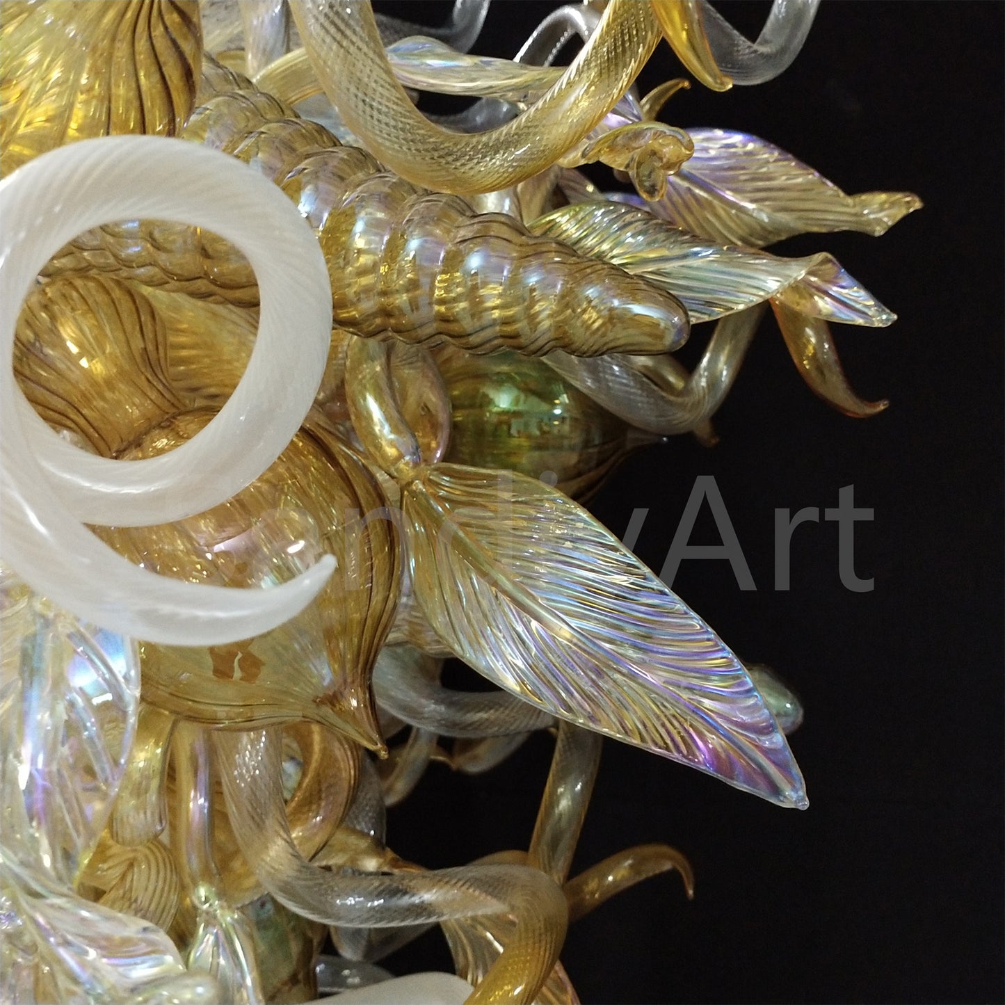 Gold mixed iridescence clear blown glass home hotel chandelier decoration chihuly tyle lighting art