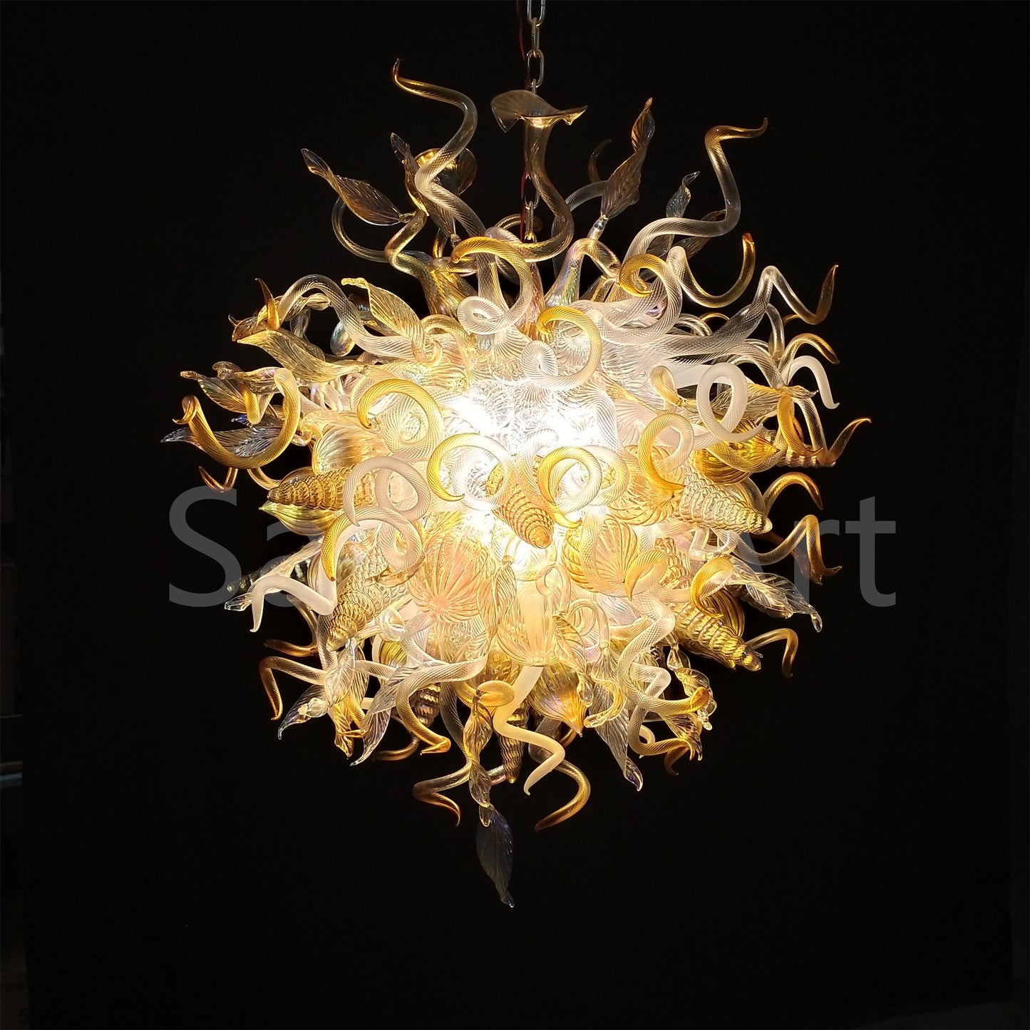 Gold mixed iridescence clear blown glass home hotel chandelier decoration chihuly tyle lighting art
