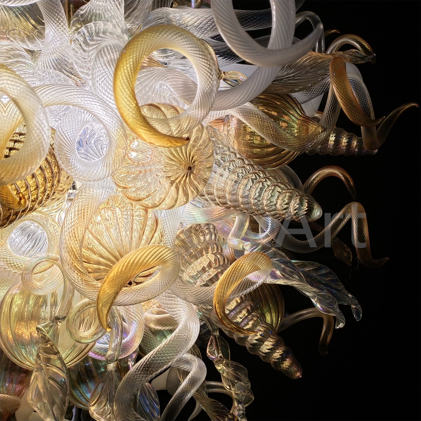 Gold mixed iridescence clear blown glass home hotel chandelier decoration chihuly tyle lighting art