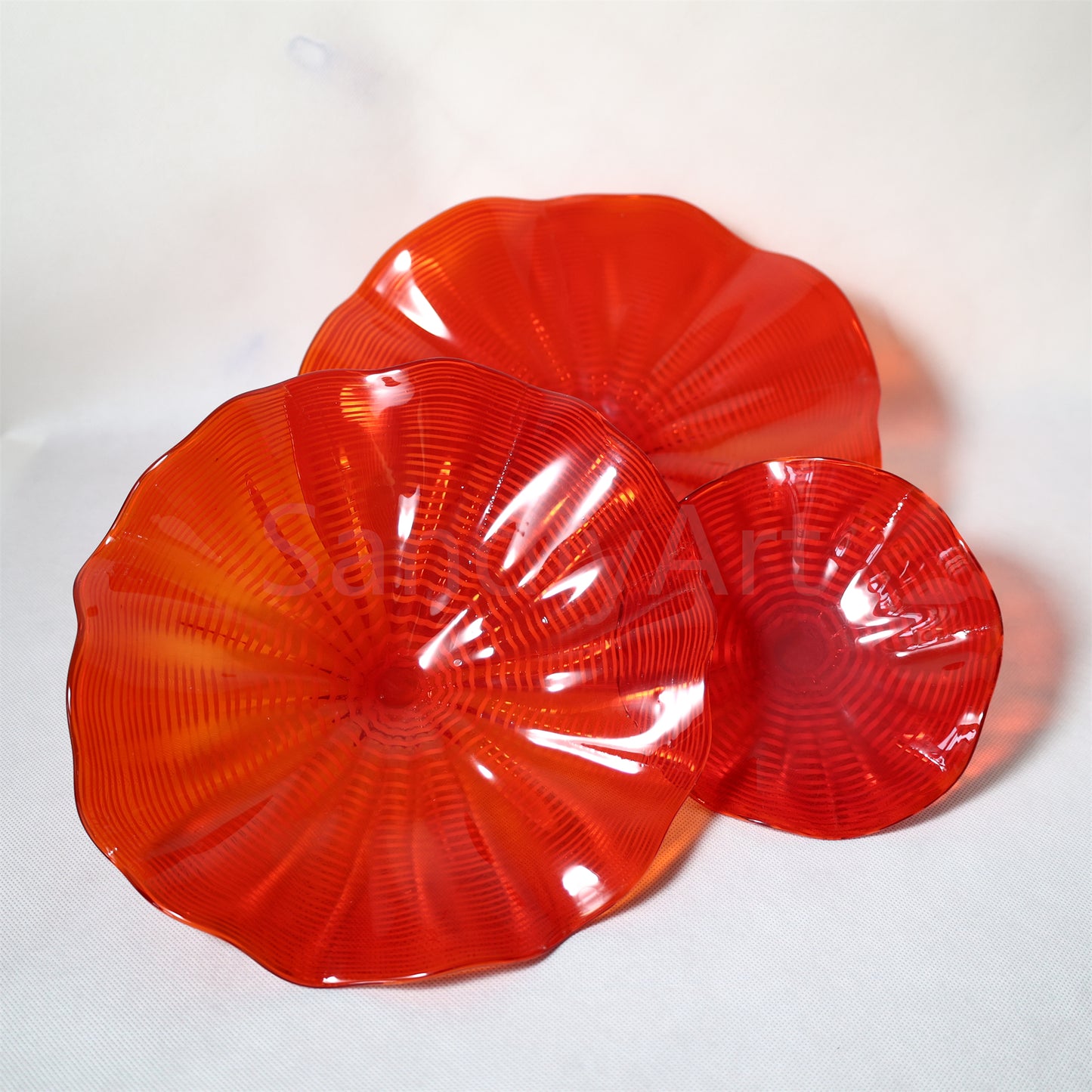 Hand made mouthblown Red color Chihuly glass plate Inspired wall decoration