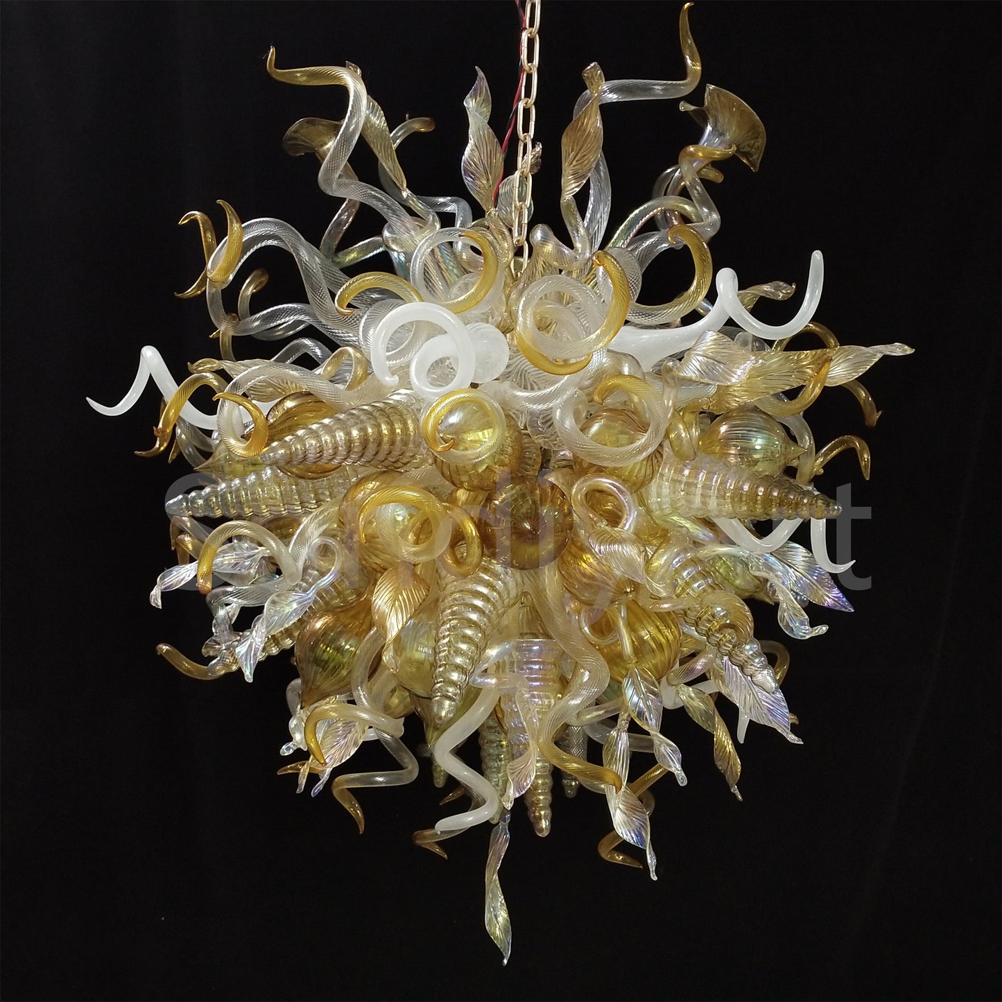 Gold mixed iridescence clear blown glass home hotel chandelier decoration chihuly tyle lighting art