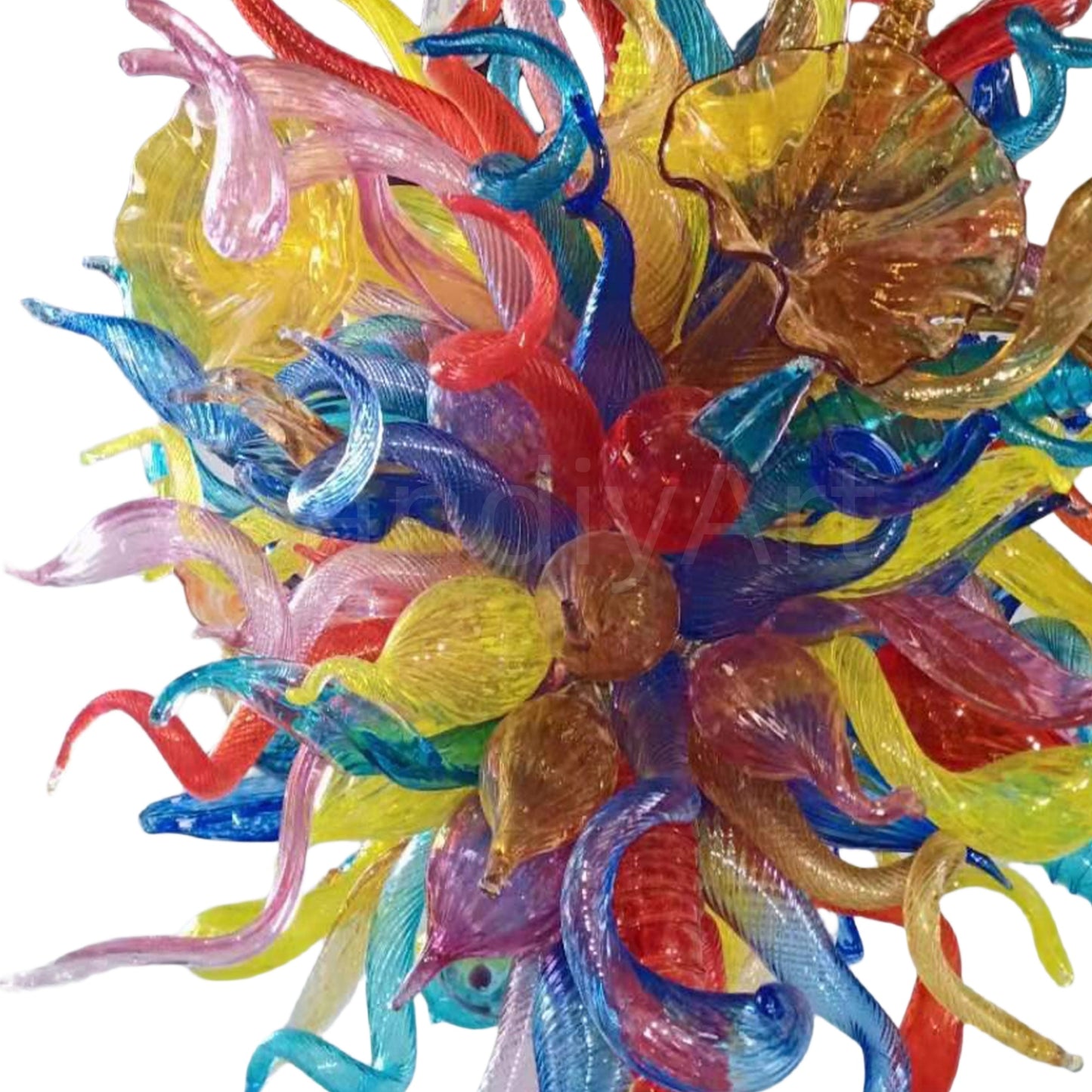 Custom multicolor blown glass lighting flower and leaves shape modern design