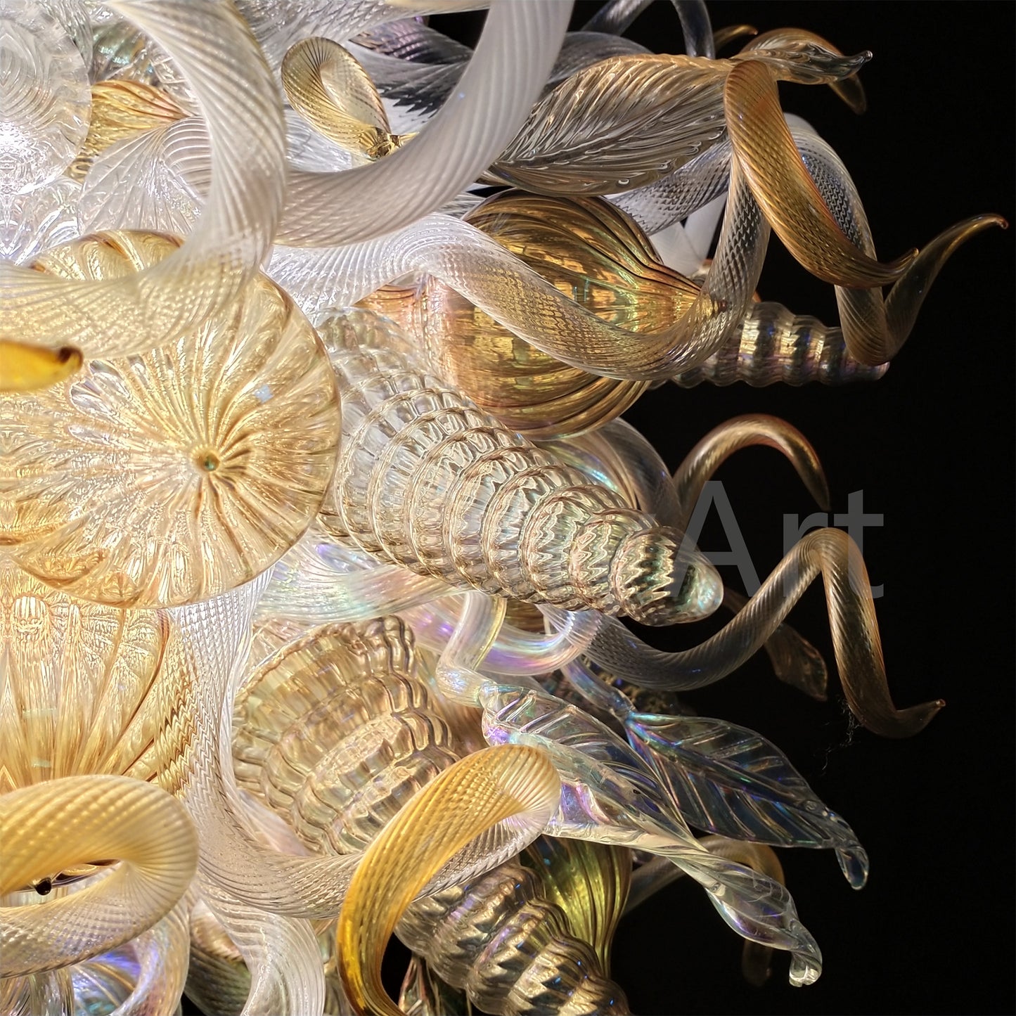 Gold mixed iridescence clear blown glass home hotel chandelier decoration chihuly tyle lighting art