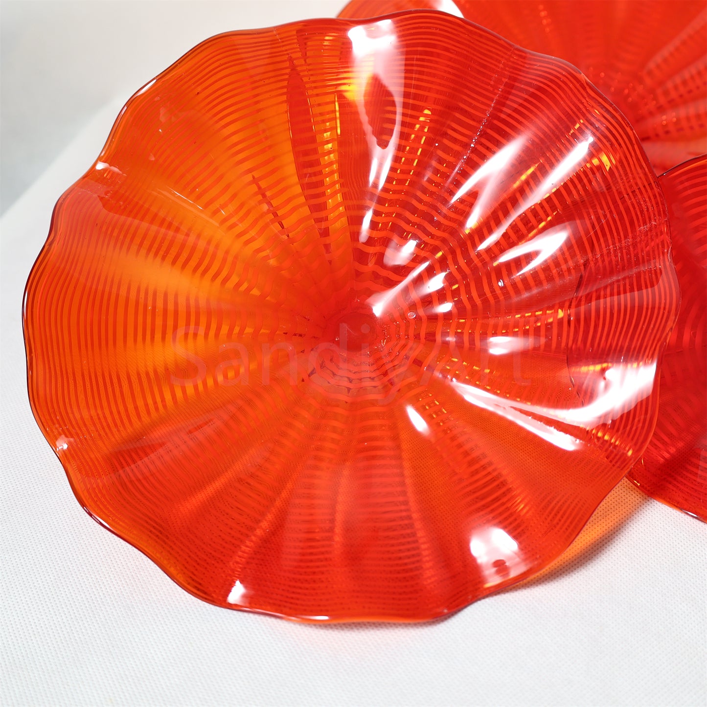 Hand made mouthblown Red color Chihuly glass plate Inspired wall decoration