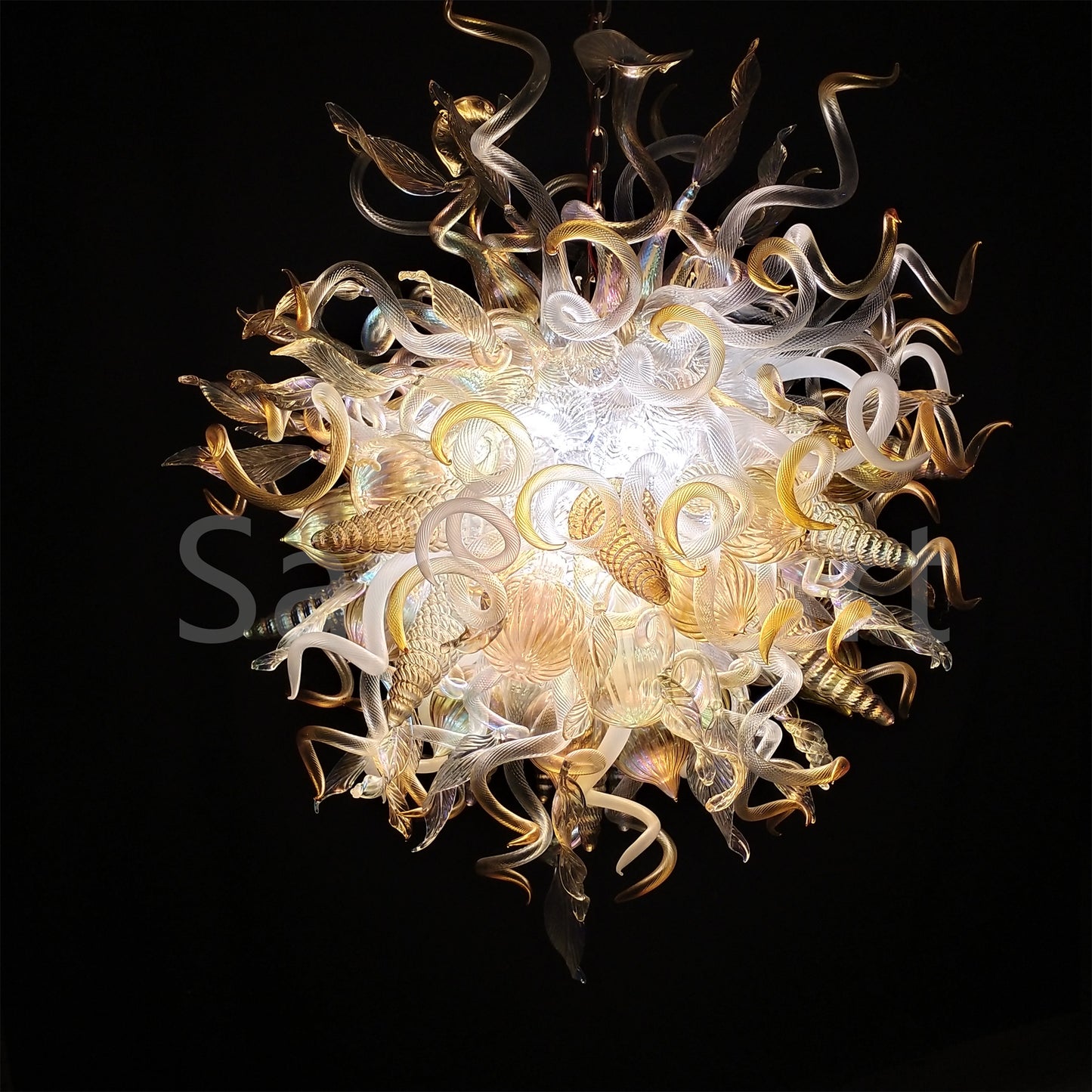 Gold mixed iridescence clear blown glass home hotel chandelier decoration chihuly tyle lighting art