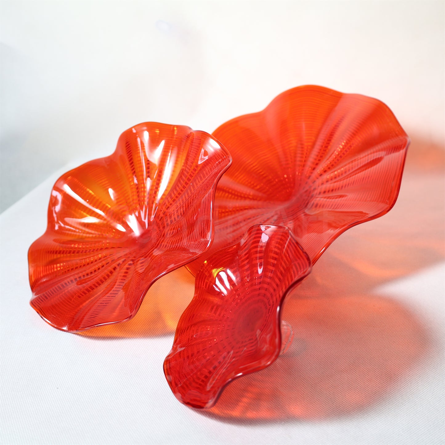 Hand made mouthblown Red color Chihuly glass plate Inspired wall decoration