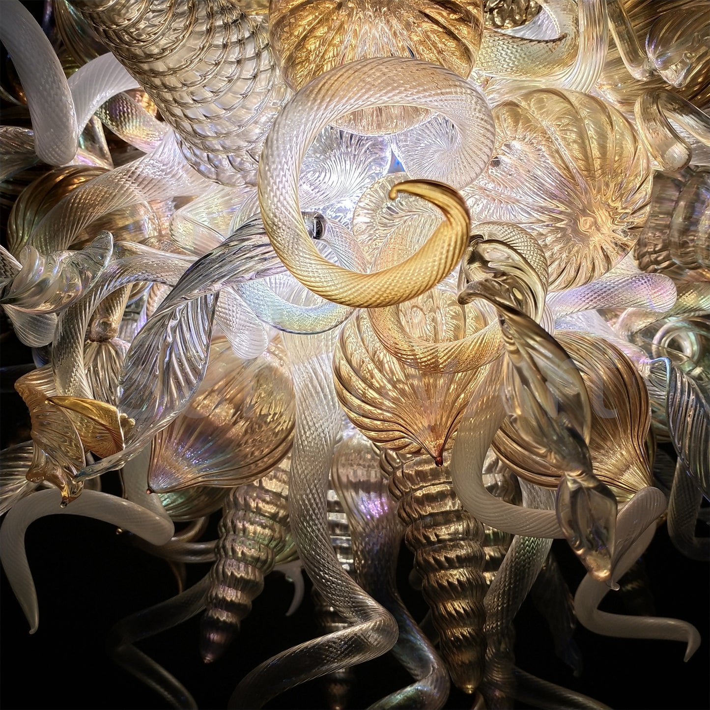 Gold mixed iridescence clear blown glass home hotel chandelier decoration chihuly tyle lighting art