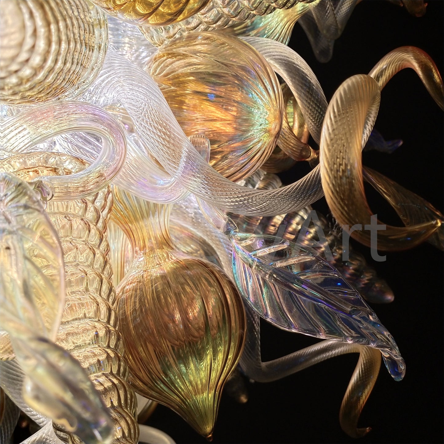 Gold mixed iridescence clear blown glass home hotel chandelier decoration chihuly tyle lighting art