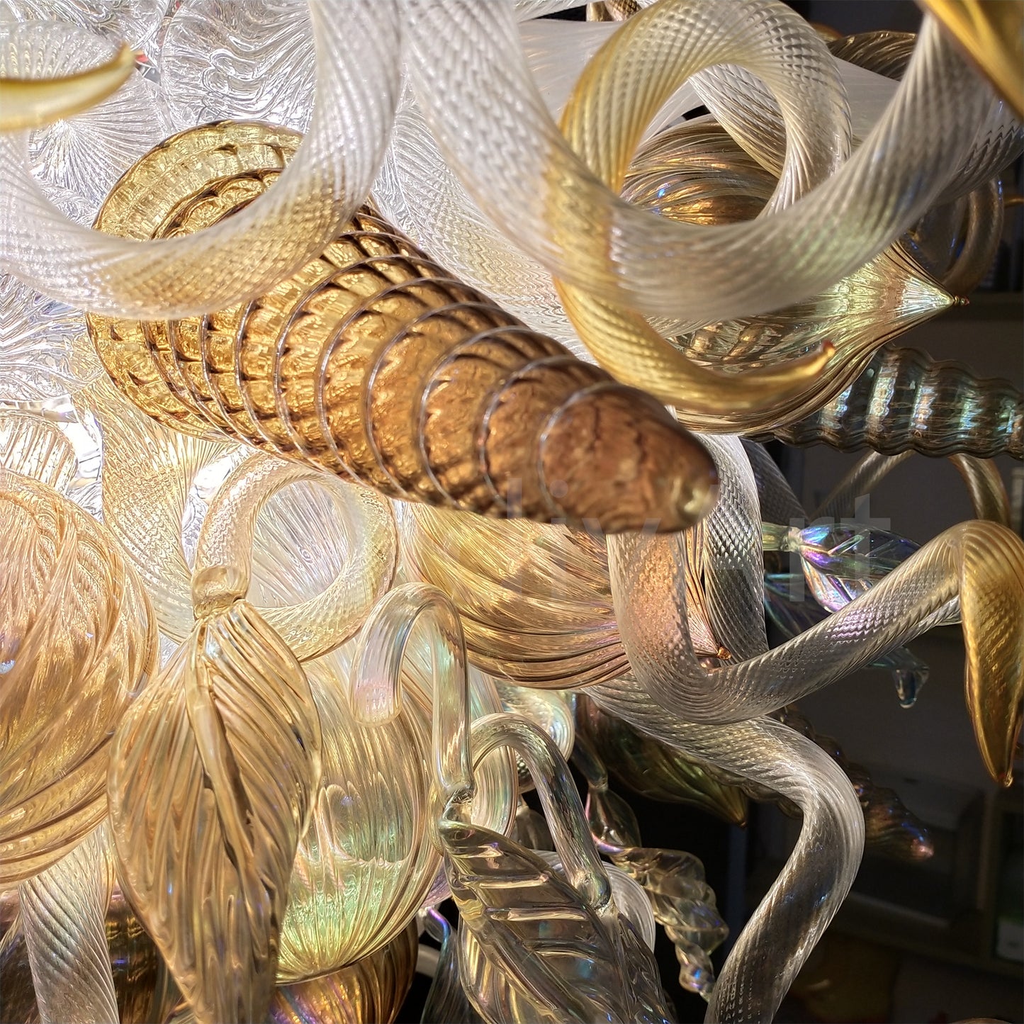 Gold mixed iridescence clear blown glass home hotel chandelier decoration chihuly tyle lighting art