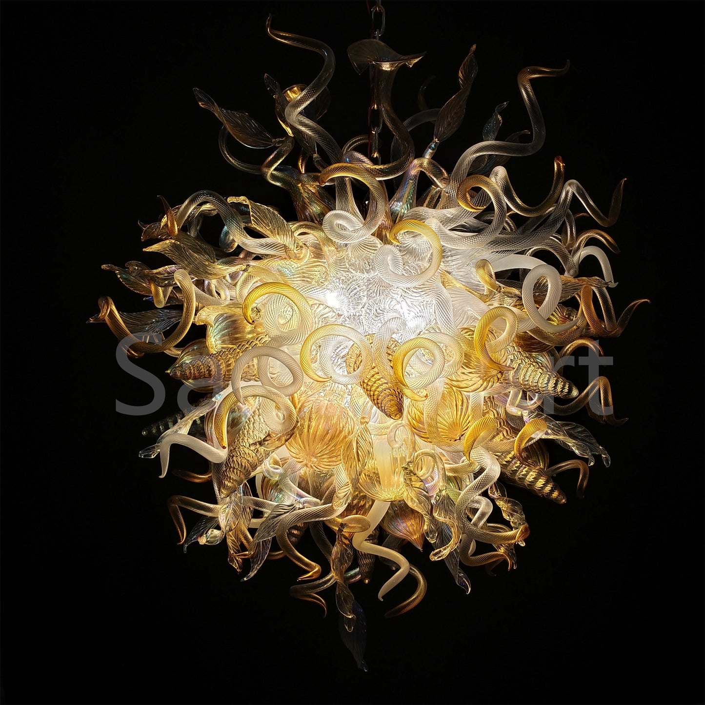 Gold mixed iridescence clear blown glass home hotel chandelier decoration chihuly tyle lighting art