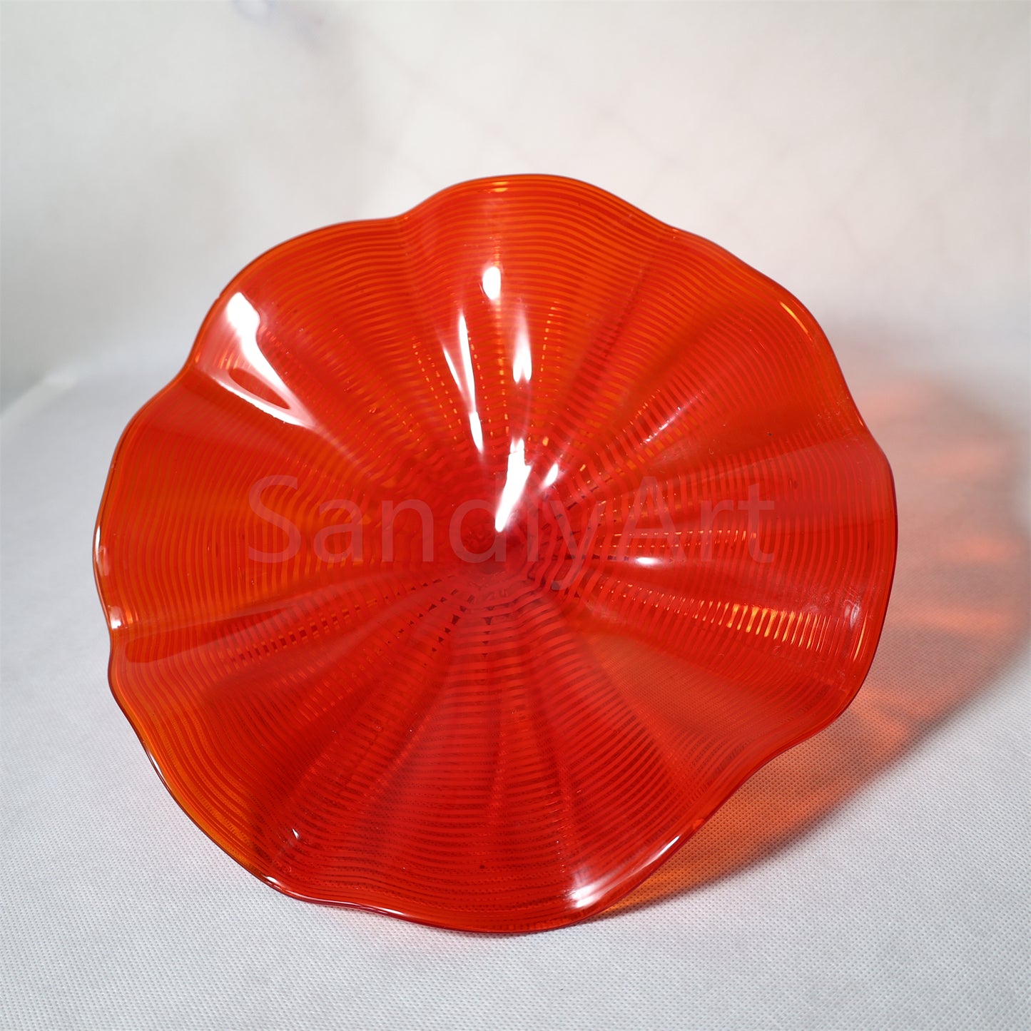 Hand made mouthblown Red color Chihuly glass plate Inspired wall decoration