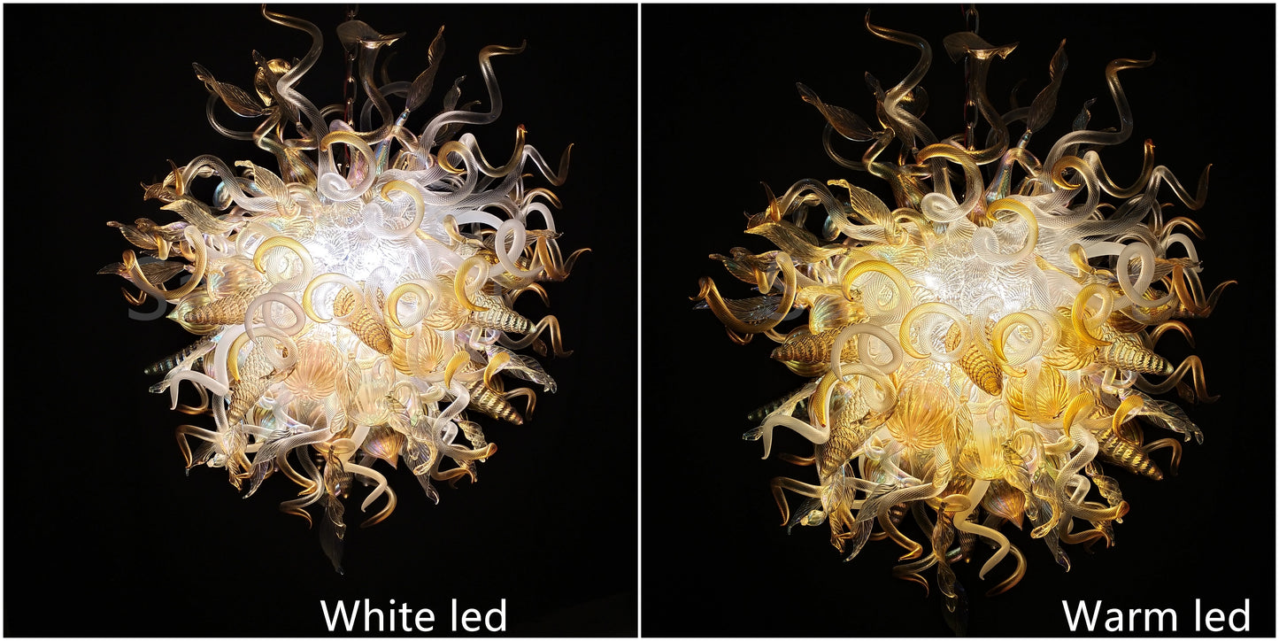 Gold mixed iridescence clear blown glass home hotel chandelier decoration chihuly tyle lighting art