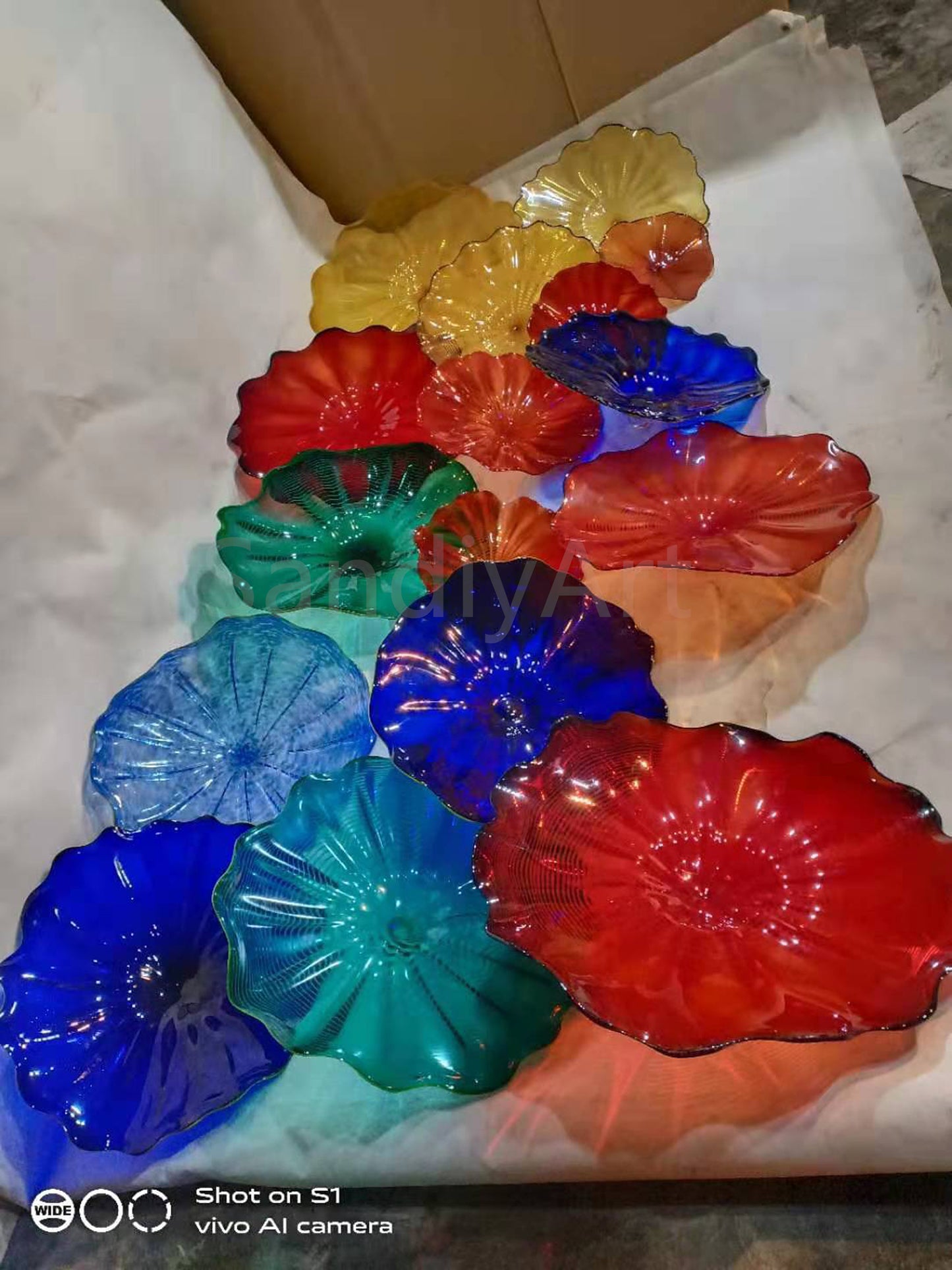 Modern design hand made blown glass flower wall art decoration DIY