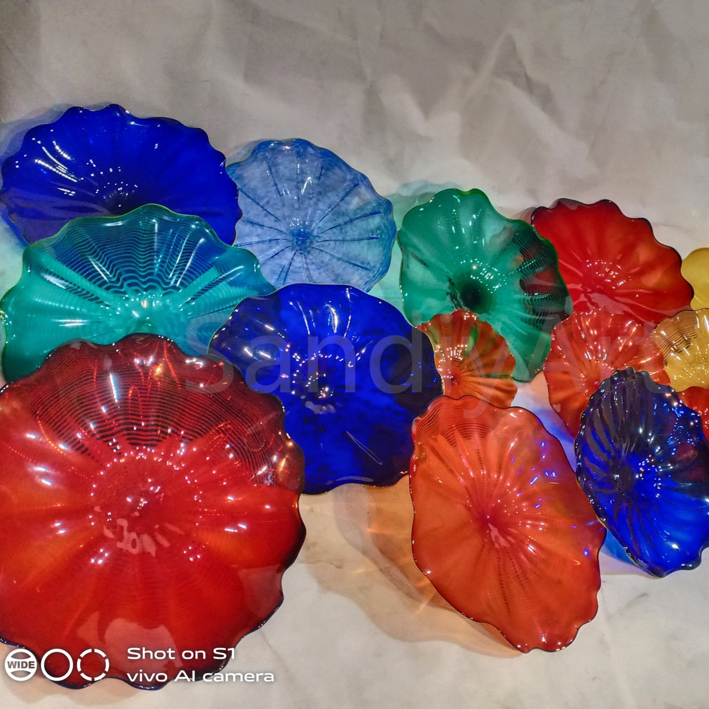 Modern design hand made blown glass flower wall art decoration DIY