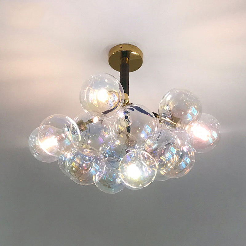 Hand made blown glass clear iridescent bubbles chandelier
