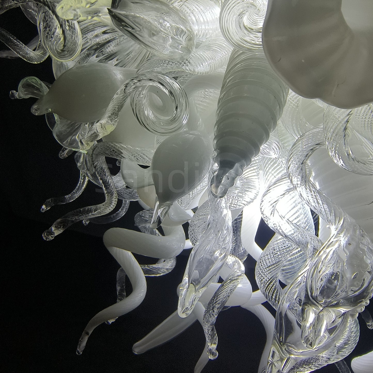 Fashion clear mixed white blown chihuly style glass chandelier