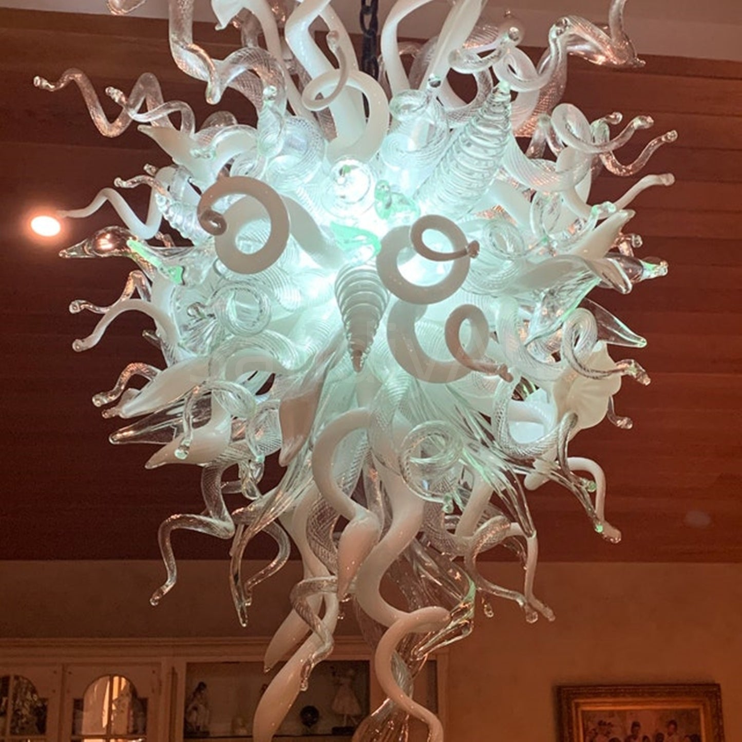 Fashion clear mixed white blown chihuly style glass chandelier