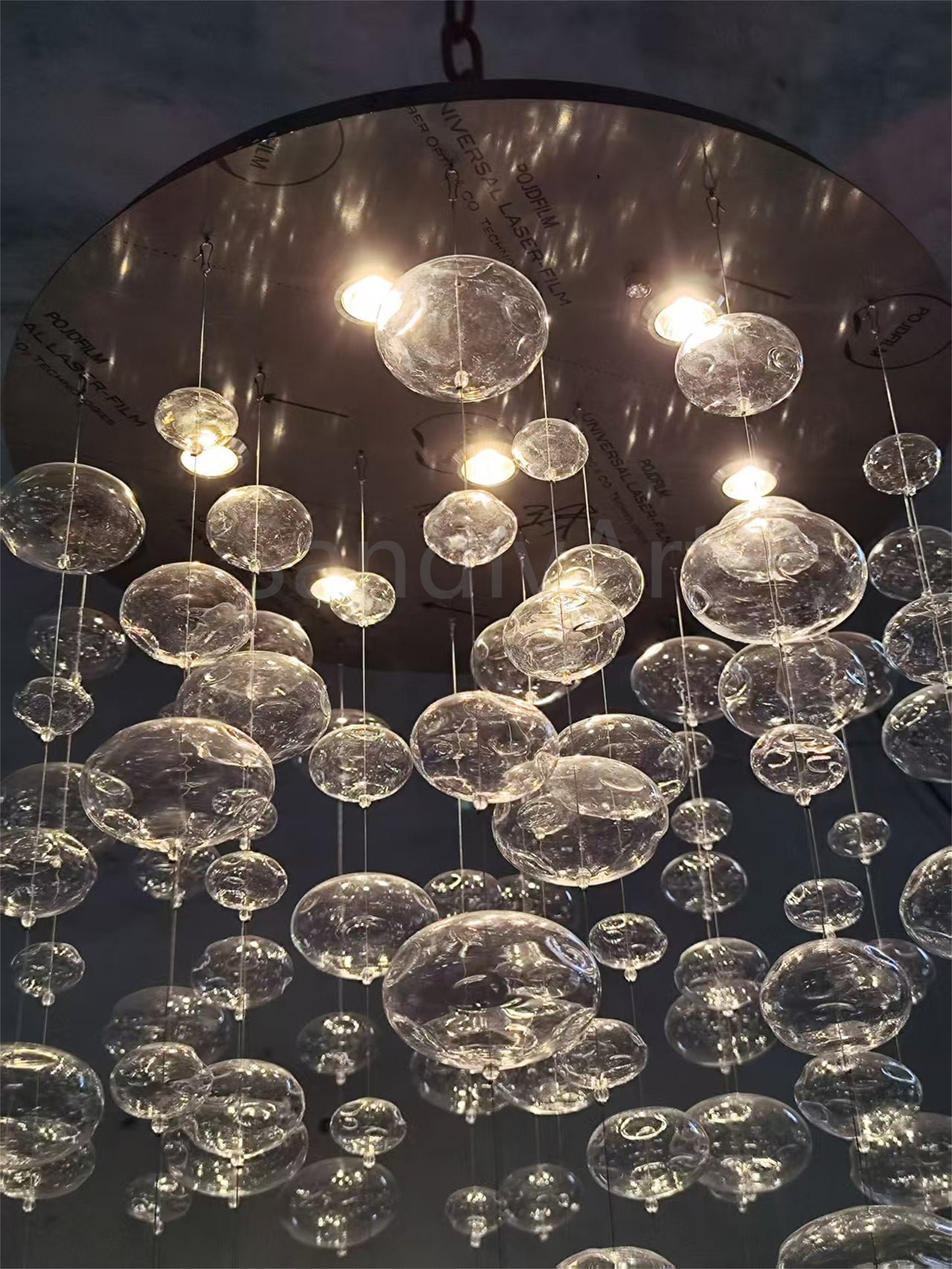 Hang wire glass bubbls lighting staircase decoration 180cm tall 60cm diameter