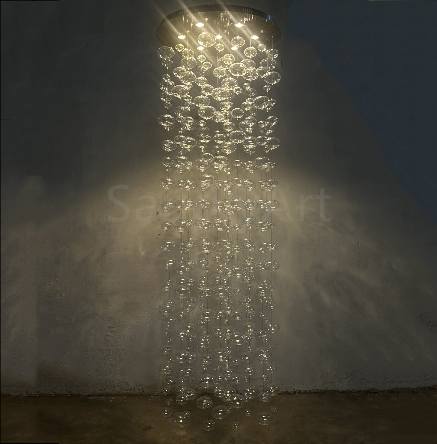 Hang wire glass bubbls lighting staircase decoration 180cm tall 60cm diameter