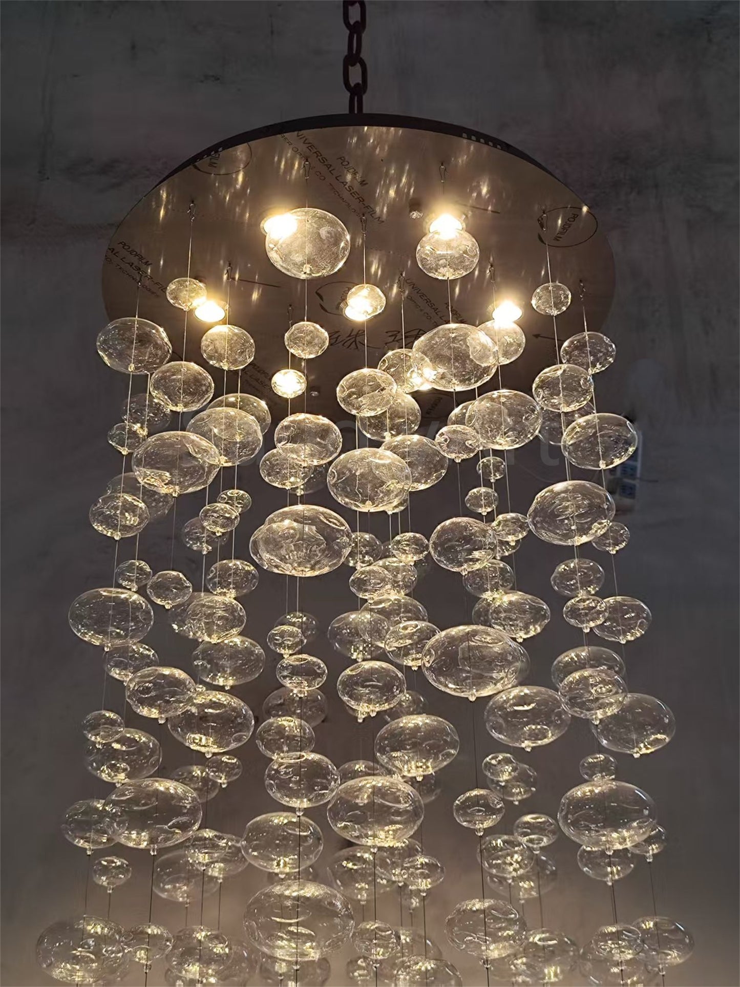 Hang wire glass bubbls lighting staircase decoration 180cm tall 60cm diameter